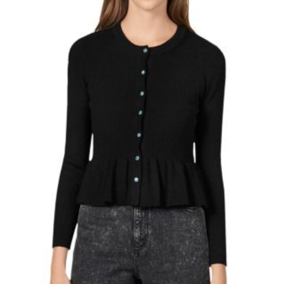 Sandro Baskian Ribbed Peplum Cardigan SZ 4
